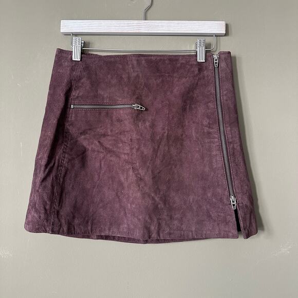 Blank NYC 100% Leather Suede Zipper Mini Skirt - 27 - Picture 2 of 5
